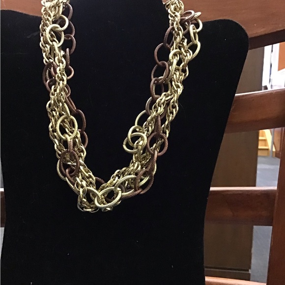 NWOT Beautiful Multiple chain Gold and Brown Necklace - Picture 2 of 5